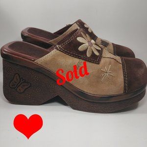Y2K Predictions Chunky Suede Leather Brown Boho Funky Platform Wedge Clog Sz 8.5
